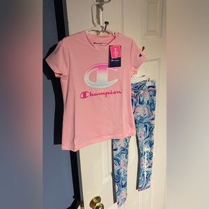 NWT Champion Girls 2-piece Athletic Set in Size 6/7 Pink & Blue Hues